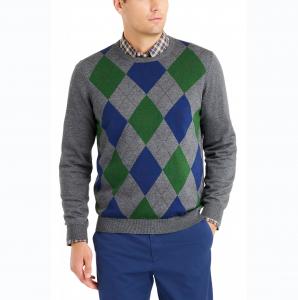 Pullover Jacquard Knit Sweater With Argyle Pattern 100 Wool Material 12GG Gauge
