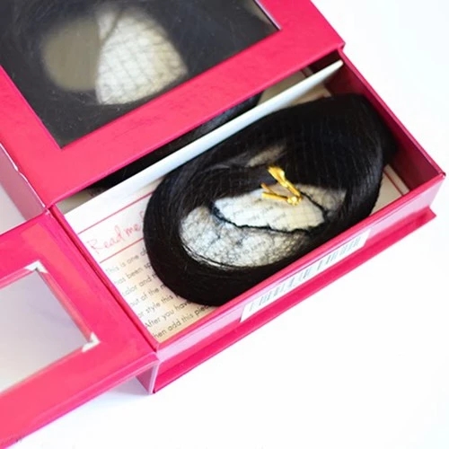 Custom made matt black paper gift two clear window packaging box for hair extension package