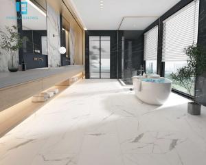 China Click Spc Carrara Marble Vinyl Flooring Antislip Interlocking on sale