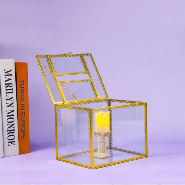 Copper strip Gold color Clamshell square glass artifact Cosmetic Storage lamp candle Tissue box
