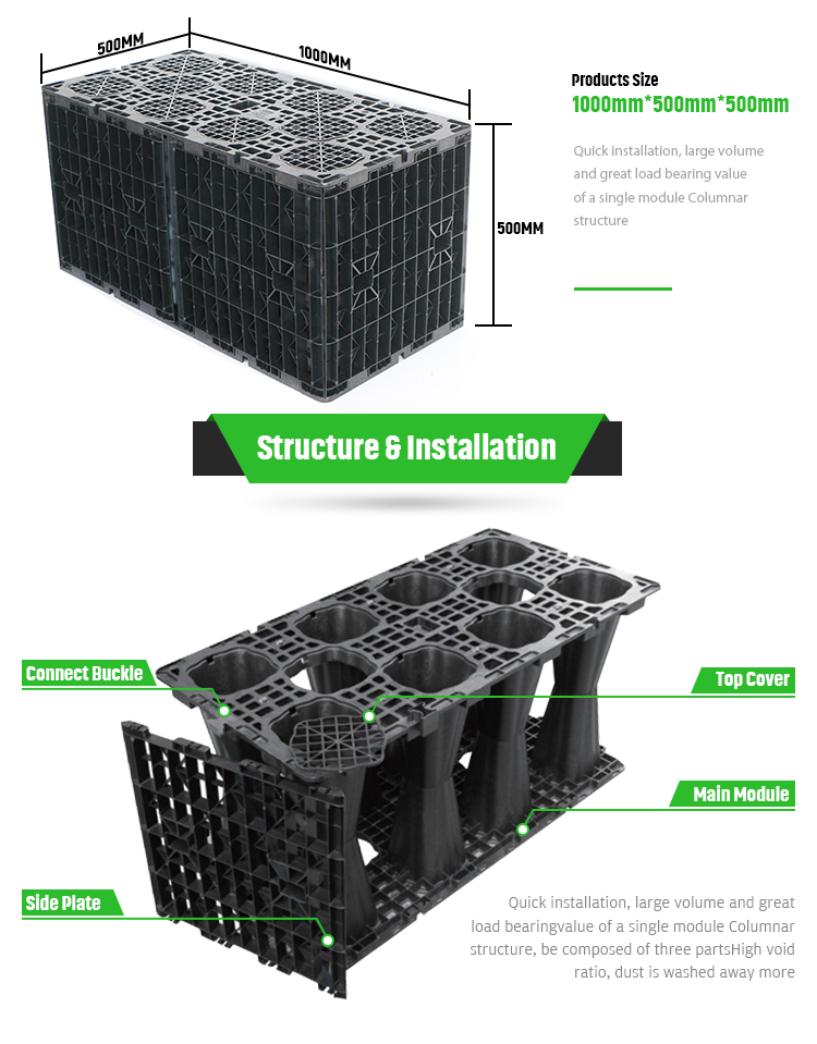 1000*500*500MM Underground Attenuation Tanks for Rainwater Collection and Infiltration