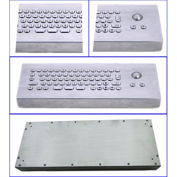 Brushed Stainless Steel USB Industrial Keyboard With Trackball