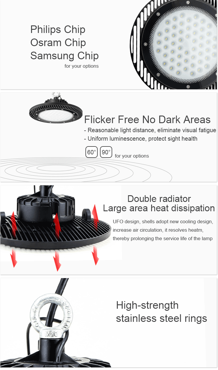 Aluminum Body 47.5X47.5X16cm 16000lm Round Led High Bay factory use streamline design