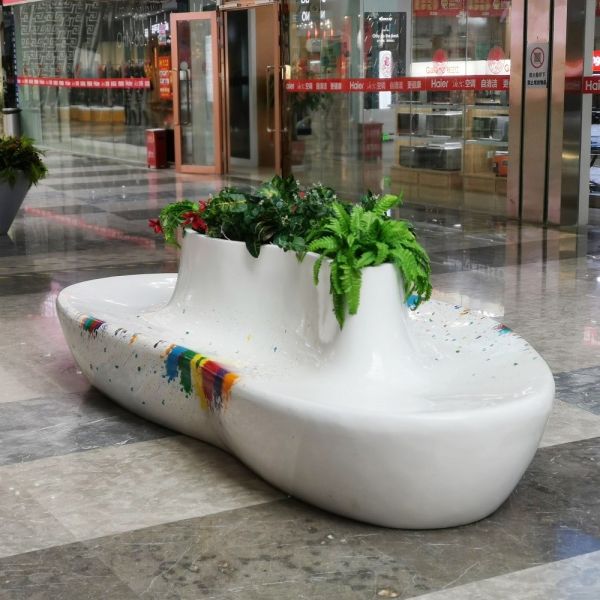 Custom Logo Resin Table Sets Garden Fiberglass Table Bench Furniture