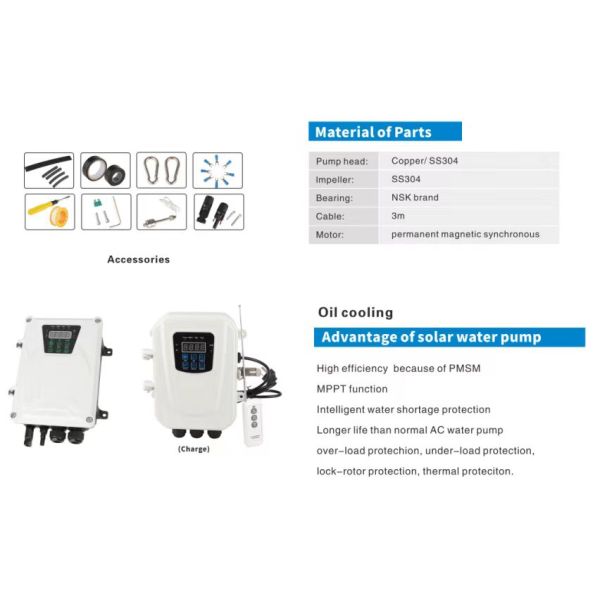MPPT Controller Solar Water Pump System With Stainless Steel DC Brushless Motor