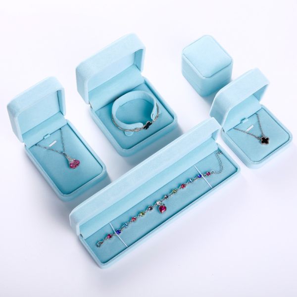 2.8X3.3X1.4in 0.8gram Jewelry Paper Packaging Recycled Blue Carton Velvet Jewelry Boxes
