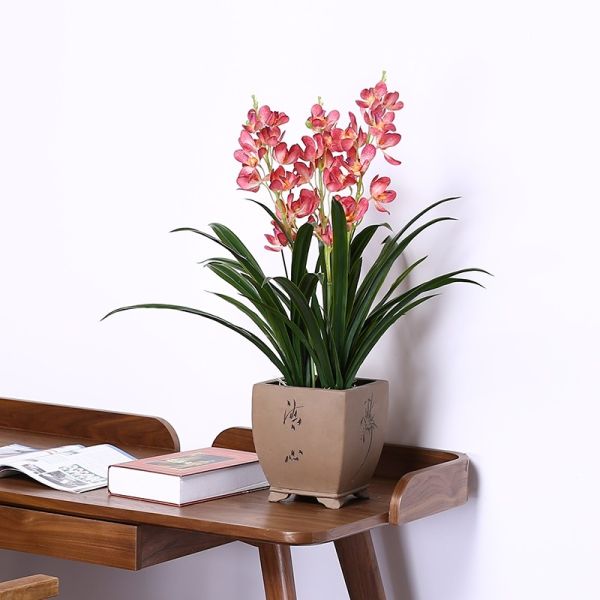 High Lifelike 80cm Artificial Cymbidium Fabric Flowers House Table Decoration