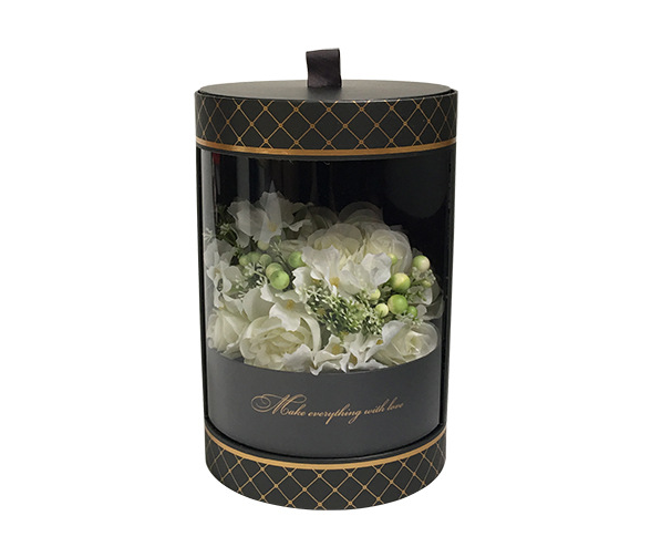 Custom Luxury Clear Window Transparent Paper Round Cylinder Shape Wedding Flower Boxes