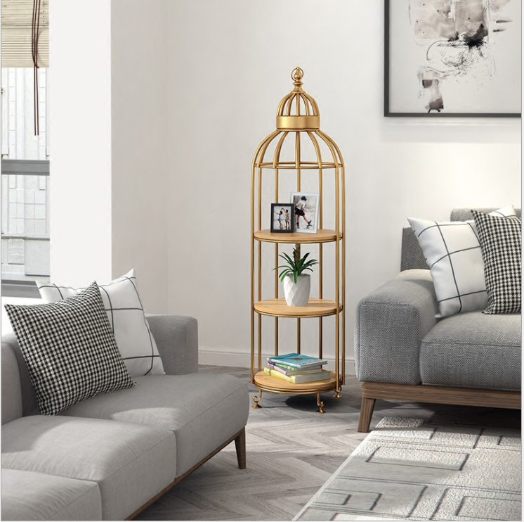 Rustproof Four Layers 32x136cm Metal Flower Stand Birdcage Shape