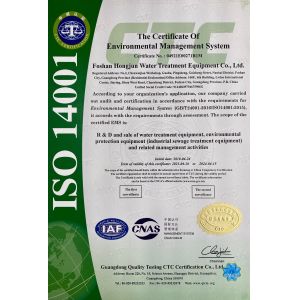 Foshan Hongjun Water Treatment Equipment Co., Ltd. Certifications