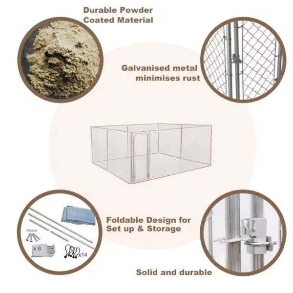 2x2x1.98m Dog Backyard Kennel Chain Link Galvanized Dog Cage