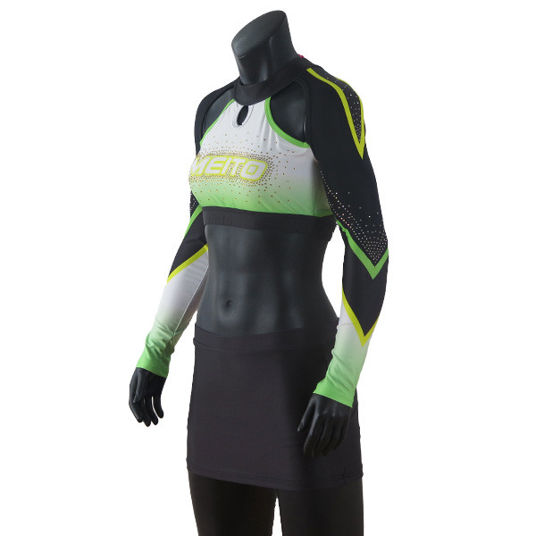 Rhinestones Sublimation Girls Cheerleading Uniform With Mesh Fabric