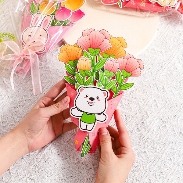 Mother's Day Gift Flower Bouquet, Greeting Card DIY Handmade Paper Material Kit. Hand - held Flower Bouquet for Kindergarten Children to Give to Their