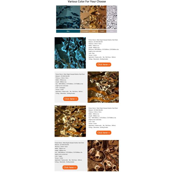 PVD Rainbow Coated Water Ripple Stainless Steel Sheet 0.65mm For Kitchen Walls