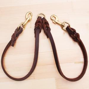 China Pet Cow Leather Collar Leash Harness Set Traction Rope  Double Ended Dog Lead 50CM on sale