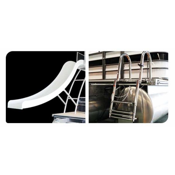 Close-up of pontoon boat water slide feature