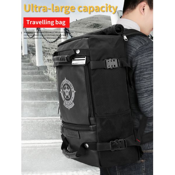 Black PU Waterproof Climbing Backpack Water Resistant Hiking Backpack OEM/ODM