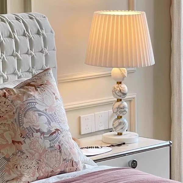 JYLIGHTING French Light Luxury Natural Marble Table Lamp Modern Simple Living Room Bedroom Bedside LED Table Lamps Bedside Table Lamp
