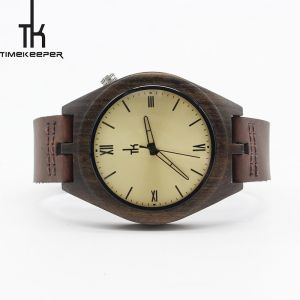 Quality Sandalwood Wooden Mens Brown Leather Watch Japan Quartz Movement for sale