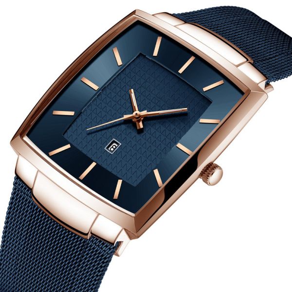 48mm Rectangular Ultra Thin Men'S Stainless Steel Strap Watch Quartz Movement