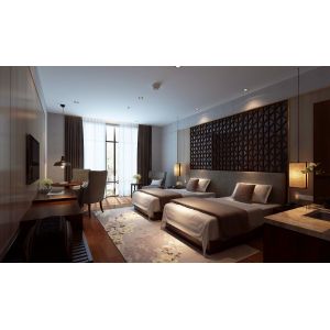 Quality Customized Hotel Bedroom Furniture Sets Walnut Veneer Bed E1 Plywood for sale