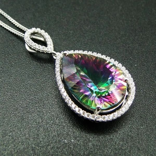 Women's Jewelry Pear Cutting Green Spinel Round White Cubic Zirconia 925 Sterling Silver Fine Jewelry