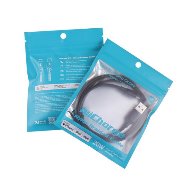 USB data cable custom printing frosted mylar bag self sealing bag phone case pouch aluminum foil packaging bag