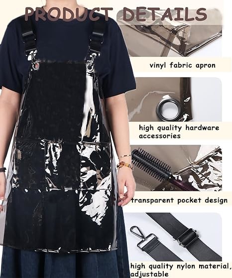 Barber Apron Cross-back Adjustable Apron With 3 Pockets Hair Salon Work Apron for Hair Stylist (22.8” W 25.5” L)