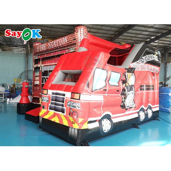 Fire Truck Themed Inflatable Bouncing Castle For Children Amusement Park