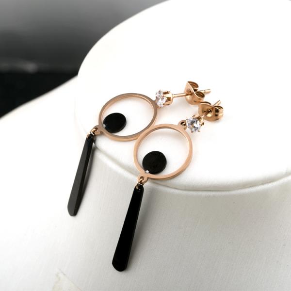 Stainless Steel Round Black Earring Diamond Eardrop, Tassel Earrings , fringing