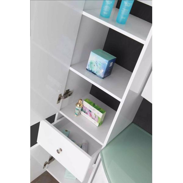 Floating Cabinet Modern Bathroom Vanity In Green Glass Top White Glossy