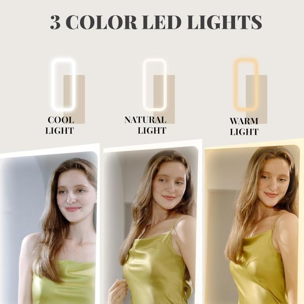 Modern Full Length Mirror Jewelry Cabinet with 3 Back Shelves HD Real Glass Mirror and Makeup Storage