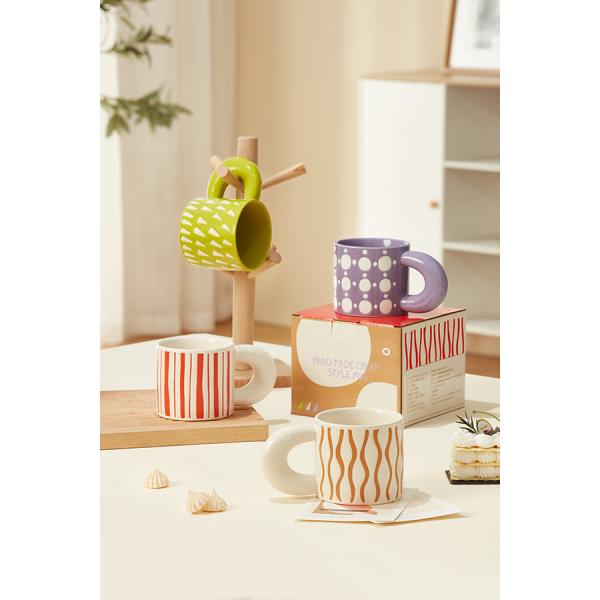 Ready To Ship In Stock Unique Handmade Ceramic Mugs Colorful Striped Pattern Tea Milk Porcelain Mug 3d