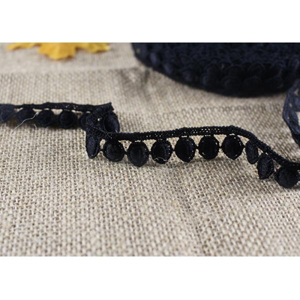 Water Soluble Flat Ball Black Lace Trim By The Yard , Chemical Polyester Lace Ribbon