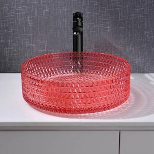 Quality Crystal Glass Red Hand Wash Basin Bathroom Vessel Sinks for sale