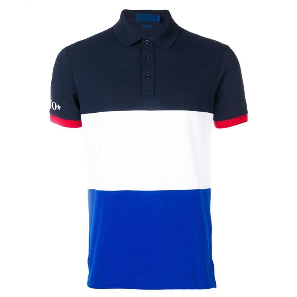 Personalized Mens Polo Style Shirts Round Neck , Stripped Polo Shirt Custom Logo