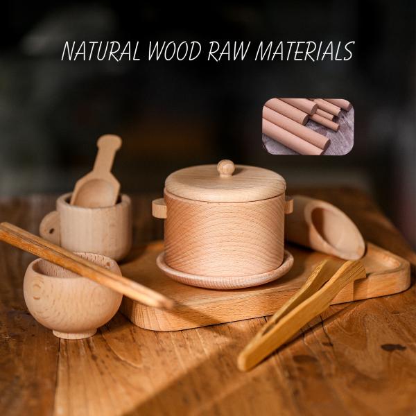 Tableware 8.9cm Wooden Miniature Kitchen Set Wooden Cooking Set Toy