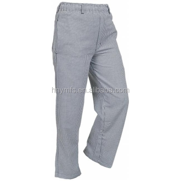 100% Polyester High Waist Chef Work Pants With Pull String Zipper Fly