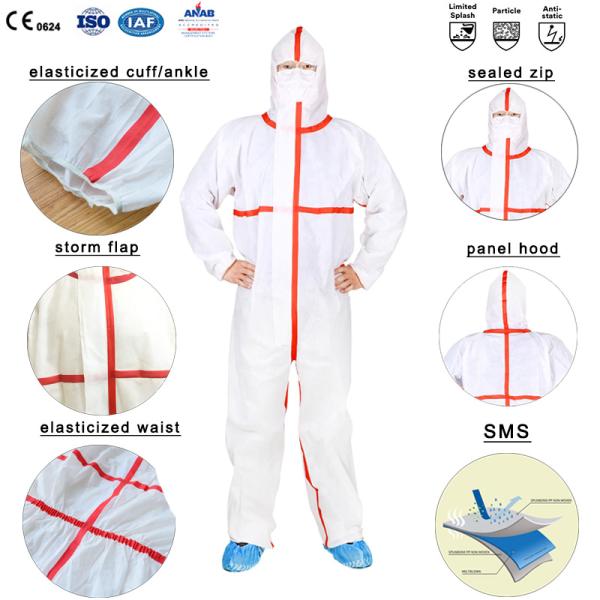 Beekeeper SMS Type 5 6 White Coveralls Disposable With Hood Melt Tape