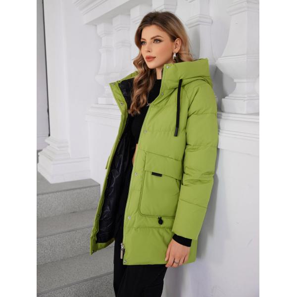 Stylish Hooded Bio-Down Jacket Water And Wind Proof Mid-Length Coat For Women