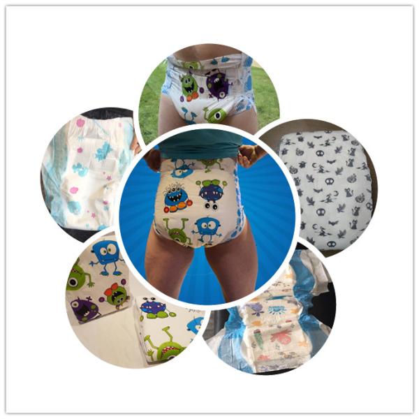 Adults Ultra Thick Printed Disposable Adult Baby Diaper with 3D Leak Prevention Channel