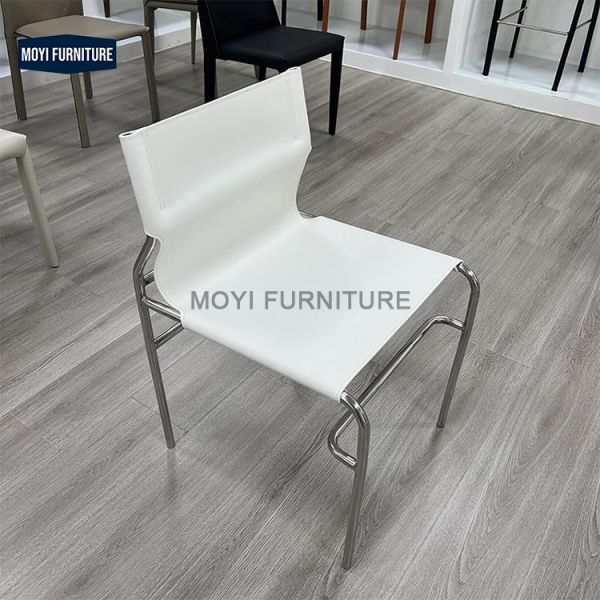 Stainless Steel Legs Saddle Leather Antique Dining Chair Scandinavian Bauhaus Simple Modern Backrest Negotiation Chair