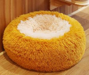 China Donut Anti Anxiety Round Fluffy Dog Bed With Anti Slip Waterproof Bottom on sale