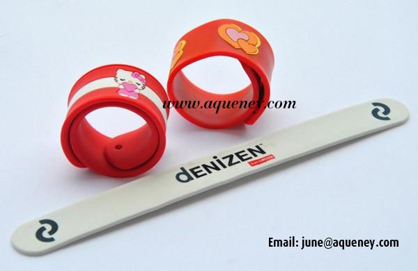 Buy 20mm width silicone snap band, color silicone slap band with logo print,factory low price supply at wholesale prices