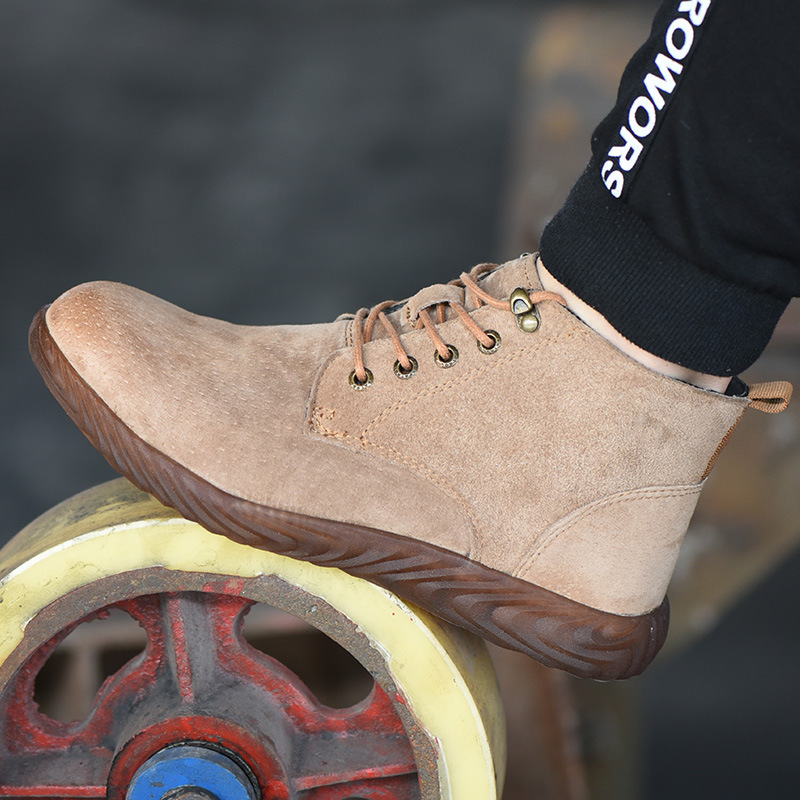 Men's Safety Boots Kevlar Suede Leather Security Work Boots Cowpea Jelly Sole Of Safety Shoes Non-Slip Steel Toe Work Shoes