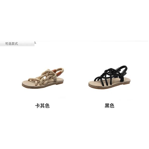 Y-Z Bohemian Summer comfort Women Ladies New Fashionable Open-toe Hemp Rope Woven Roman Flat Sandals