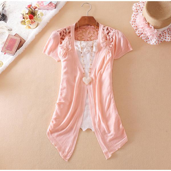 Women Casual Blusas Tricotado Women Fashion Short Sleeve Knitted Cardigans Autumn Summer Crochet Sweaters