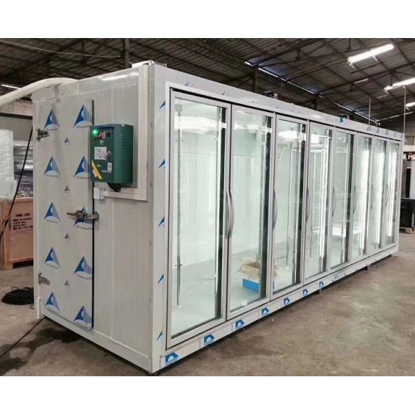 High performance double anti-fog walk in glass door cold room storage 4 door supermarket refrigerator