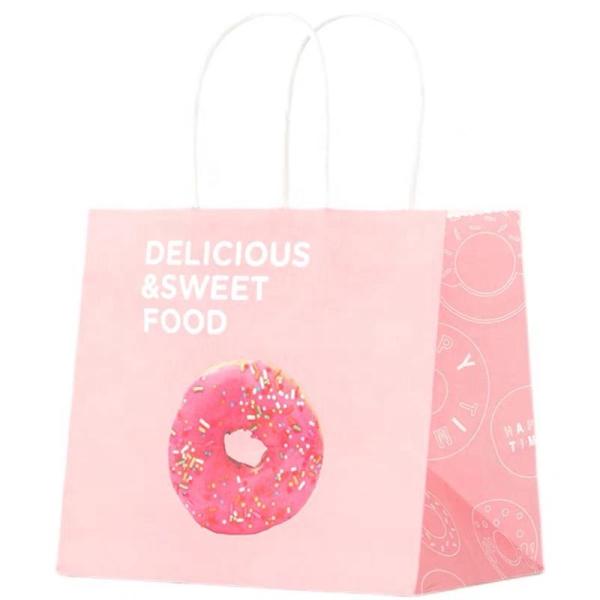 Food Snacks Packaging Hand Length Handle Custom Printed Biodegradable Kraft Paper Bags