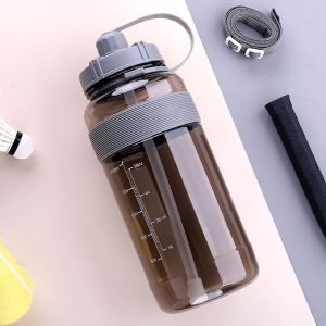 2L Large Capacity Plastic Water Bottle Straw Bottle ‎Glossy Finish